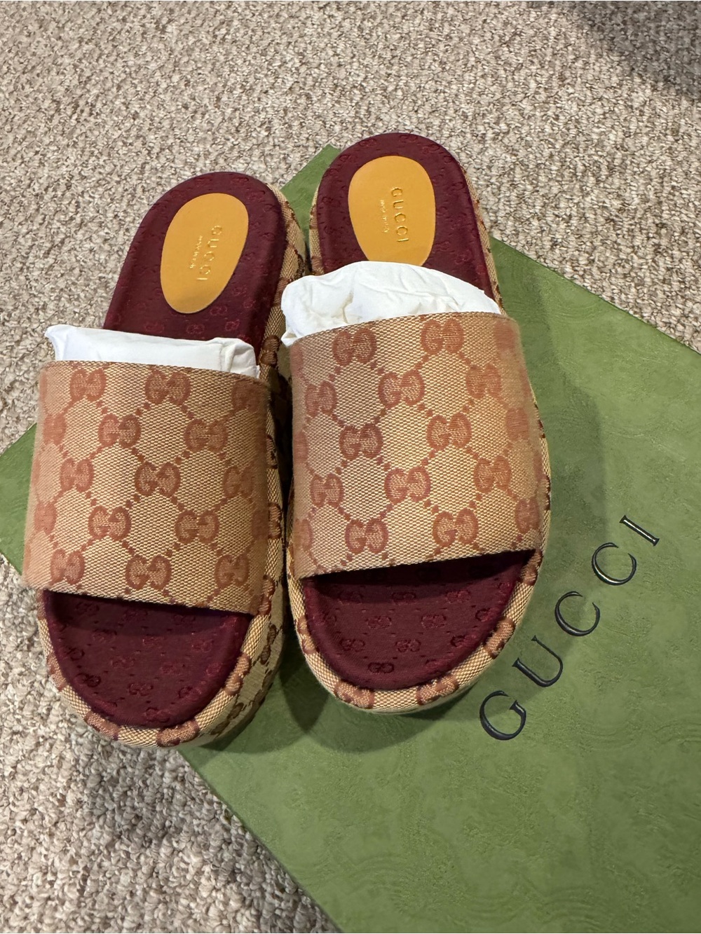 Gucci Beige GG Monogram Canvas Angelina Platform Slide NWB & DUST BAG/AUTHENTIC - Picture 2 of 8